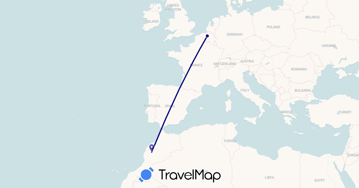 TravelMap itinerary: driving in Belgium, Morocco (Africa, Europe)